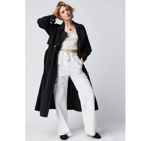 New Free People Melia Mac Trench Style Coat WTF $228 SMALL Blue Striped - Picture 2 of 10